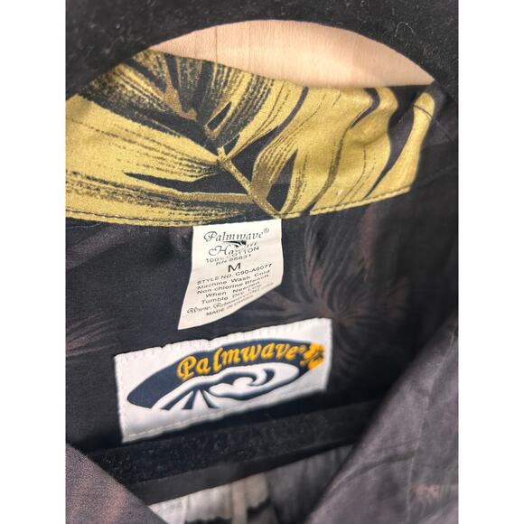 Palmwave Hawaiian Shirt Mens M Black Gold Palm Leaves Aloha Button Up - Picture 8 of 8